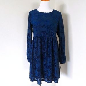 NWT! Boho Babydoll Velvet Accent Dress